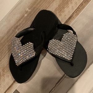 Havaianas Black with   Crystal Heart/Toddler 27-28